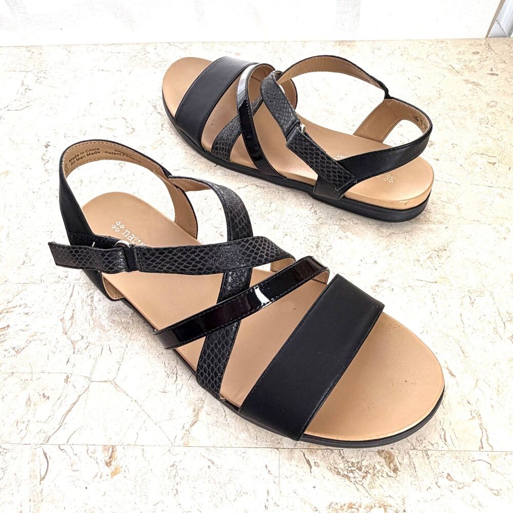Naturalizer Sandals 10 Black Faux Snakeskin Vegan Leather Shoes Strappy